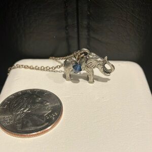 Silver Elephant Necklace with Blue Accent